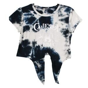 California‎ Republic Tie Dye Crop Top Navy Blue White Front Tie Graphic Tee L